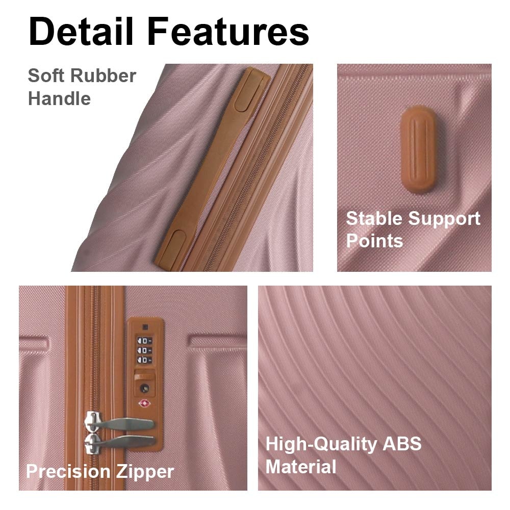 Luggage Sets ABS Hardshell 3pcs Luggage, Lightweight Durable Suitcase Sets Spinner Wheels Suitcase With TSA Lock 20''24''28'' Available（Rose Gold ）_voghion.com